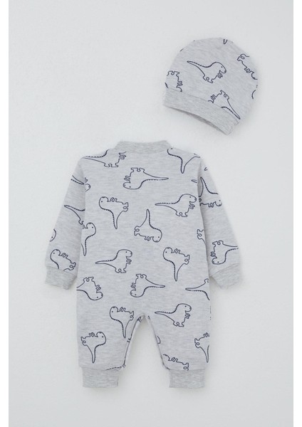 Erkek Bebek Patikli Tulum Sevimli Dinozor Desenli 0-6 Ay, Açık Gri Melanj fiyatları