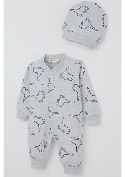 Erkek Bebek Patikli Tulum Sevimli Dinozor Desenli 0-6 Ay, Açık Gri Melanj modelleri