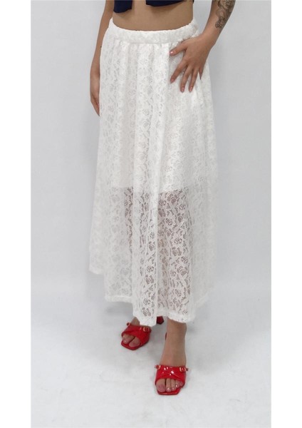 Kadın Mistik Dantelli Uzun Etek