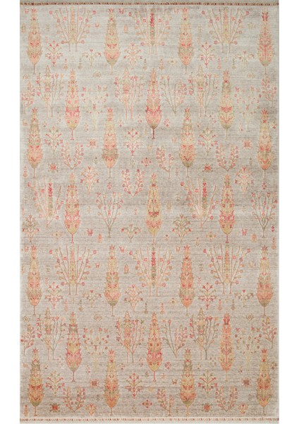 Çiçekli Bej Tensel Dikdörtgen Modern Desenli Akrilik Hav Vermeyen Leke Tutmayan Kolay Temizlenen Yumuşak Makine Salon Yolluk Mutfak Halı