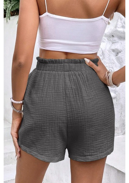 Kadın Cotton Müslin Tatil Ev Içi/dışı Kullanım Cepsiz Beli Bağcıklı Şort fiyatları