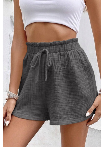 Kadın Cotton Müslin Tatil Ev Içi/dışı Kullanım Cepsiz Beli Bağcıklı Şort fırsatları