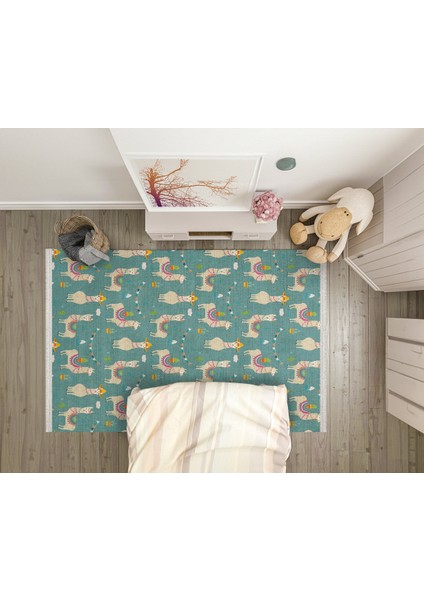 Figürlü Yeşil Pamuk Dikdörtgen Modern Desenli Pamuk Makinada Yıkanabilir Hav Toz Vermez Leke Tutmayan Kaymaz Taban Dijital Makine Baskı Salon Yolluk Mutfak Halı modelleri