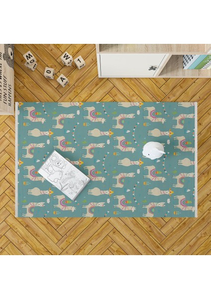 Figürlü Yeşil Pamuk Dikdörtgen Modern Desenli Pamuk Makinada Yıkanabilir Hav Toz Vermez Leke Tutmayan Kaymaz Taban Dijital Makine Baskı Salon Yolluk Mutfak Halı fırsatları