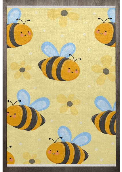 Figürlü Sarı Pamuk Dikdörtgen Modern Desenli Pamuk Makinada Yıkanabilir Hav Toz Vermez Leke Tutmayan Kaymaz Taban Dijital Makine Baskı Salon Yolluk Mutfak Halı