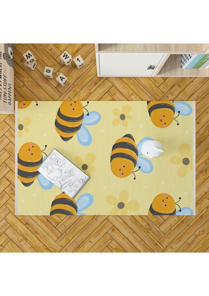 Figürlü Sarı Pamuk Dikdörtgen Modern Desenli Pamuk Makinada Yıkanabilir Hav Toz Vermez Leke Tutmayan Kaymaz Taban Dijital Makine Baskı Salon Yolluk Mutfak Halı fırsatları
