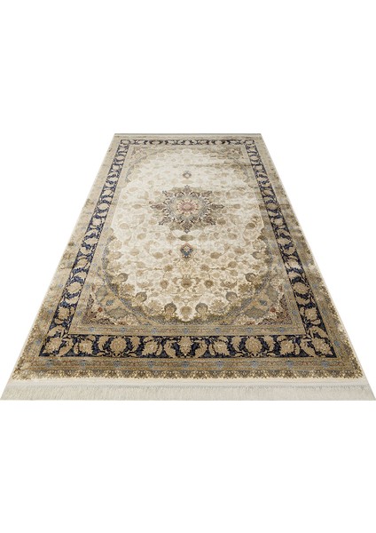 Bachelor Çerçeveli Krem Viskon Dikdörtgen Modern Desenli Akrilik Hav Vermeyen Leke Tutmayan Kolay Temizlenen Yumuşak Makine Salon Yolluk Mutfak Halı