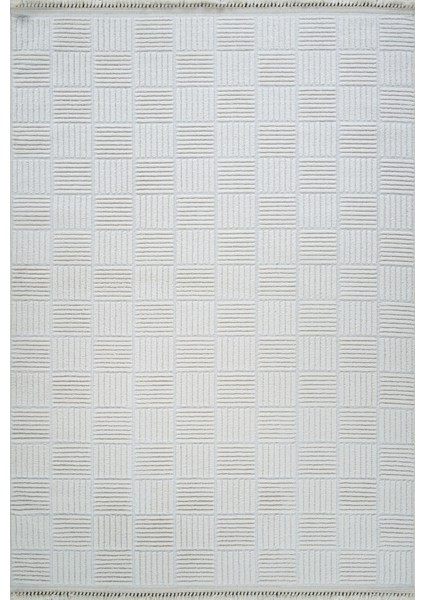 Beyaz Geometrik Etnik Modern Desenli Hav Vermeyen Leke Tutmayan Kolay Temizlenen Yumuşak Makine Salon Yolluk Mutfak Halı