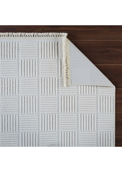 Beyaz Geometrik Etnik Modern Desenli Hav Vermeyen Leke Tutmayan Kolay Temizlenen Yumuşak Makine Salon Yolluk Mutfak Halı