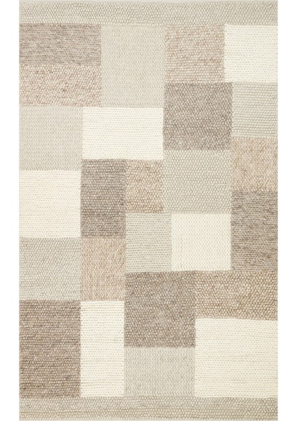 Altmunster Geometrik Bej Yün Dikdörtgen Modern Desenli Akrilik Hav Vermeyen Leke Tutmayan Kolay Temizlenen Yumuşak Makine Salon Yolluk Jüt Halı