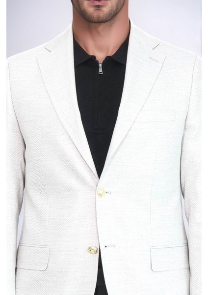 Açık Gri Balıksırtı Desenli Gold Renk Metal Düğmeli Slim Fit Erkek Blazer Ceket - Wessi fiyatları