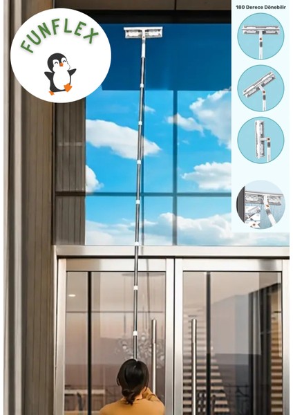 3.30-Metre Ultra Uzun 2'si 1 Arada Profesyonel Pencere Silme Mopu Dış Cam