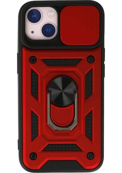 Newface iPhone 13 Kılıf Pars Lens Yüzüklü Silikon - Kırmızı (K0)