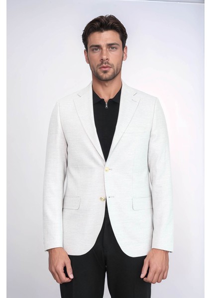 Açık Gri Balıksırtı Desenli Gold Renk Metal Düğmeli Slim Fit Erkek Blazer Ceket - Wessi fırsatları