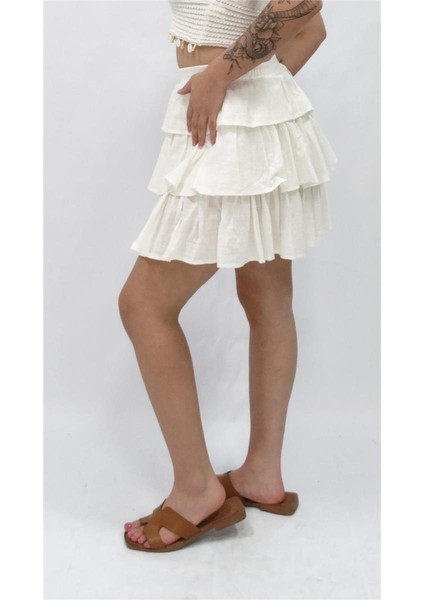 Kadın Nisan Fırfırlı Keten Etek modelleri