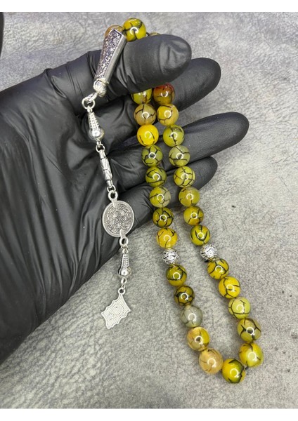 Yeşil Yosunlu Akik Taşı Büyük Boy Üst Düzey Doğaltaş Tesbih