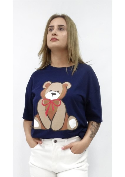 Kadın Ön Ayıcık Baskılı Owersize Tshirt