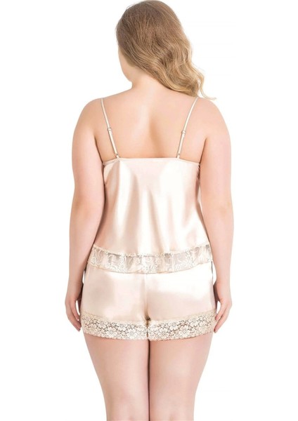 Büyük Beden Fildişi Saten Babydoll Şort Takımı fiyatları