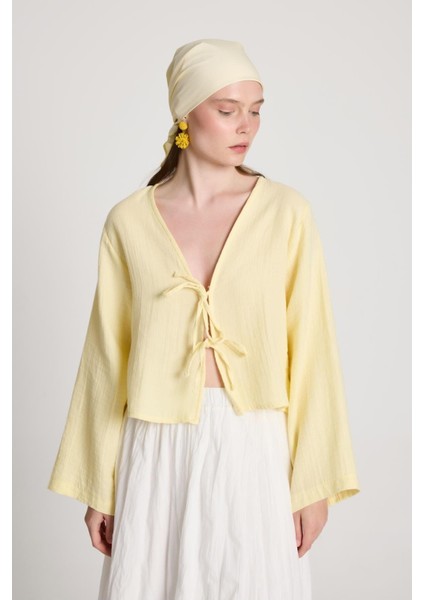 Sarı Müslin Kumaş Önden Bağlamalı Bluz 27355 fiyatları