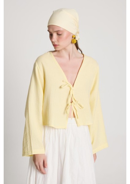 Sarı Müslin Kumaş Önden Bağlamalı Bluz 27355 modelleri