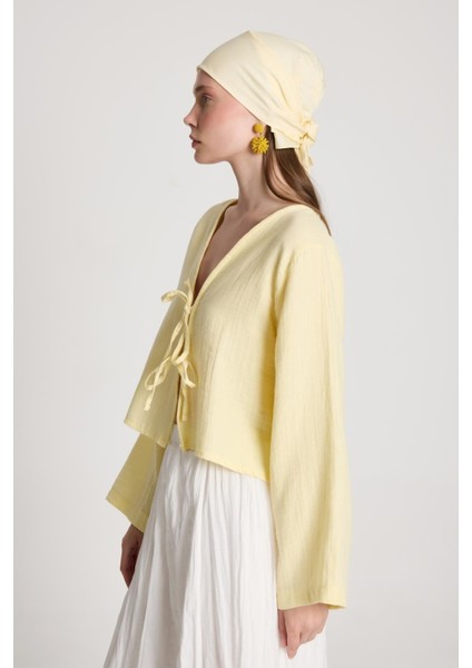 Sarı Müslin Kumaş Önden Bağlamalı Bluz 27355 fırsatları