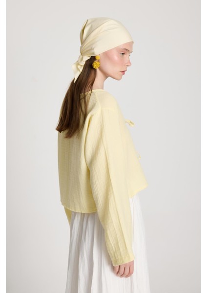 Sarı Müslin Kumaş Önden Bağlamalı Bluz 27355 indirimleri