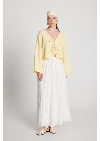 Sarı Müslin Kumaş Önden Bağlamalı Bluz 27355