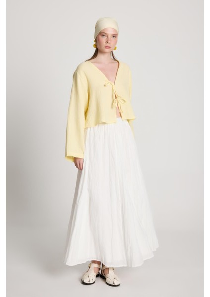 Sarı Müslin Kumaş Önden Bağlamalı Bluz 27355