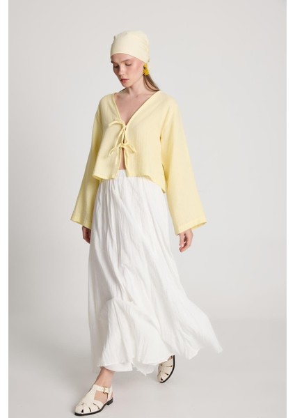 Sarı Müslin Kumaş Önden Bağlamalı Bluz 27355