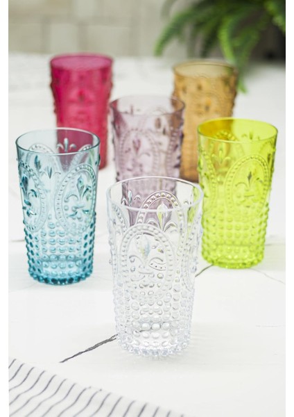 Akrilik Renkli 6'lı Uzun Bardak & Su Meşrubat Bardağı 750 ml (Büyük Boy & Cam Değildir)