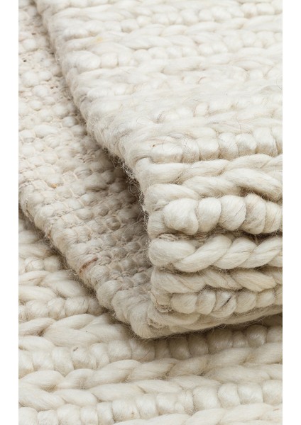Modern Beyaz Yün Dikdörtgen El Dokuma