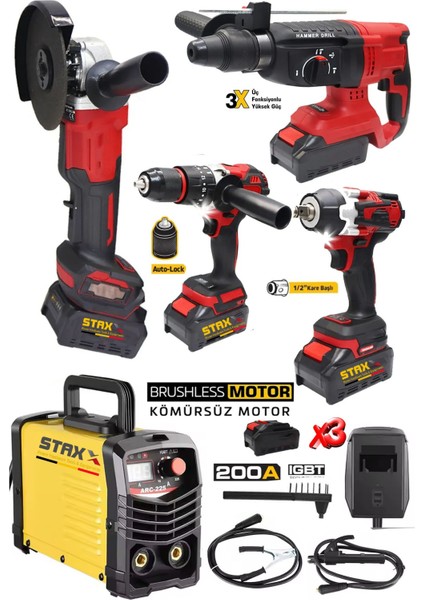 Süper Seri 5’li Takım: 200A Kaynak Makinesi + 3 Akülü Matkap + Taşlama Somun Sıkma Kırıcı Delici Set