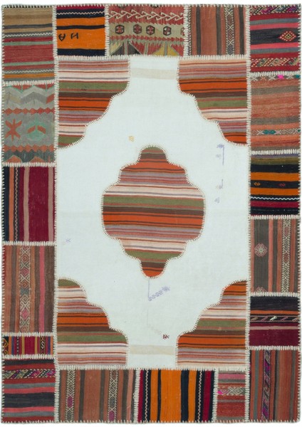 Iskece Bej Patchwork Yün Modern Desenli Yün Hav Toz Vermez Leke Tutmayan Salon Yolluk Mutfak El Dokuma Halı