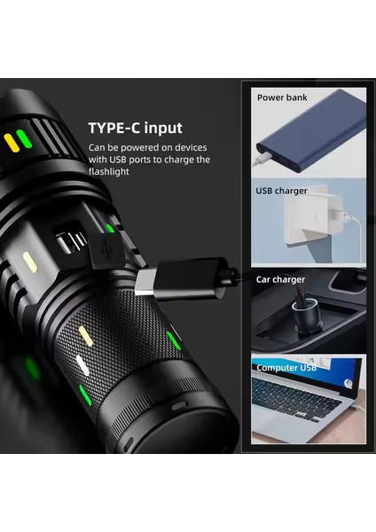 F.b.ı Pro F-3001 Alüminyum Tg LED Güç Göstergeli Type-C Şarjlı El Feneri