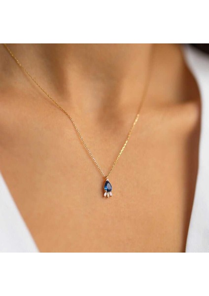 Mavi Taşlı Damla Kolye