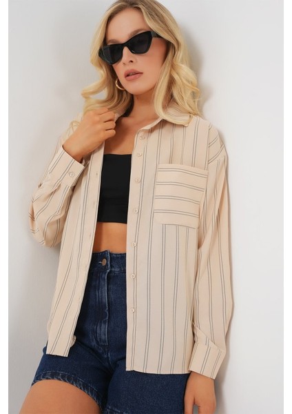 20143 Cepli Oversize Gömlek - Krem fırsatları