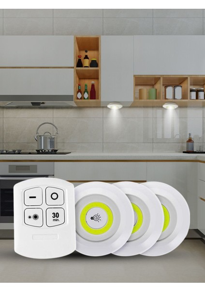 HL-5516 3 Watt Uzaktan Kumandalı Yapışkanlı Kablosuz Pilli LED 3'lü Spot LED Lamba