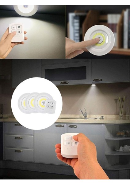 HL-5516 3 Watt Uzaktan Kumandalı Yapışkanlı Kablosuz Pilli LED 3'lü Spot LED Lamba indirimleri