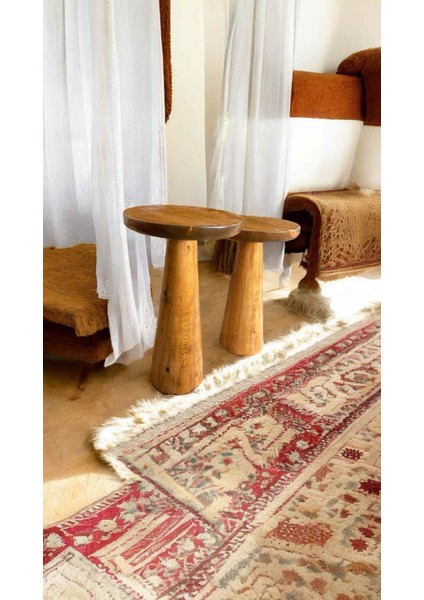 Ahşap Doğal Masif Yan Sehpa 2’li Set – Tik Ağacı Renk Zigon Fiskos Sehpa