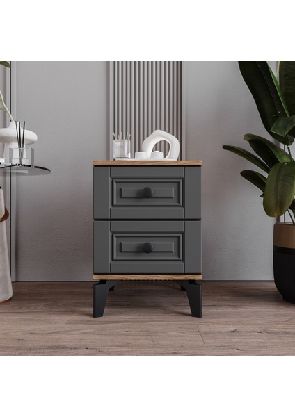 Terra 2 Çekmeceli Komodin Tamamı Mdf (Antrasit)