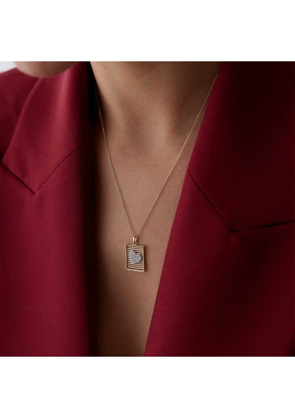 Dikdörtgen Izgara Kalp Kolye