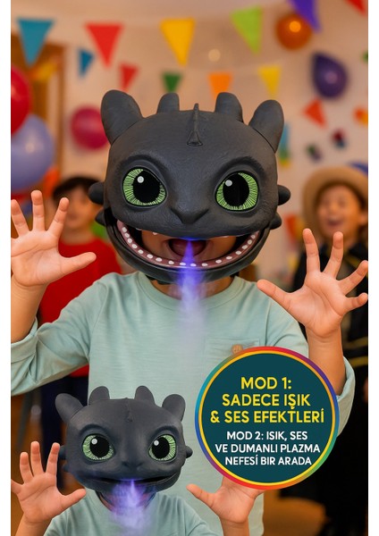 Ejderhanı Nasıl Eğitirsin Toothless Işıklı Sesli Plazma Nefesli Çocuk Maskesi 38 cm
