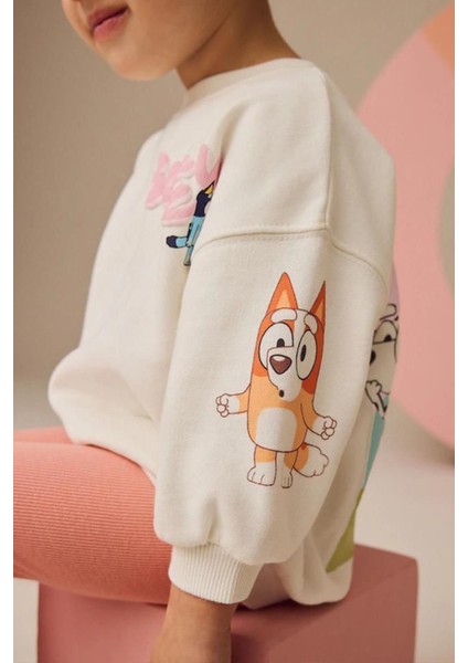 Kız Çocuk 3 Iplik Pamuklu Kumaş Bluey Baskılı Sweatshirt ve Tayt Alt Üst Takım modelleri