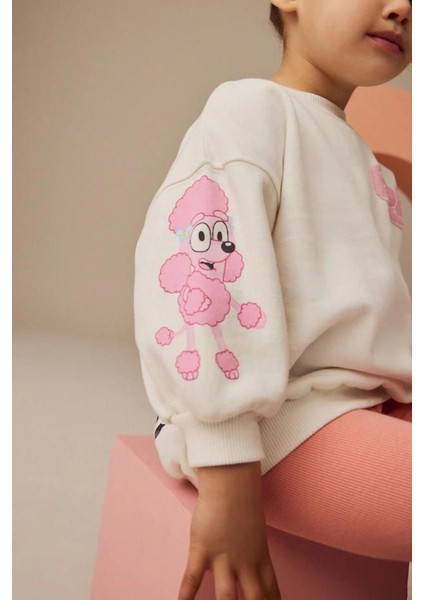 Kız Çocuk 3 Iplik Pamuklu Kumaş Bluey Baskılı Sweatshirt ve Tayt Alt Üst Takım fırsatları