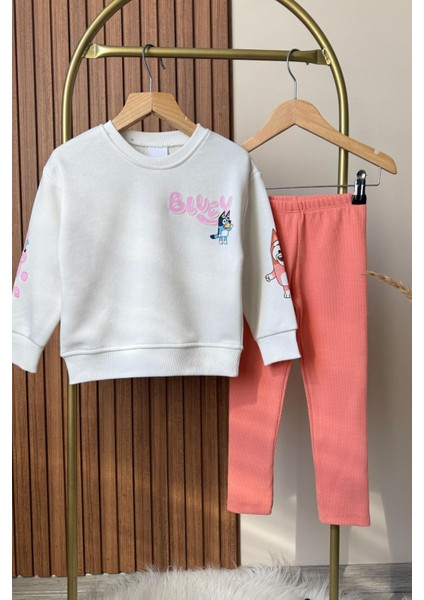Kız Çocuk 3 Iplik Pamuklu Kumaş Bluey Baskılı Sweatshirt ve Tayt Alt Üst Takım indirimleri