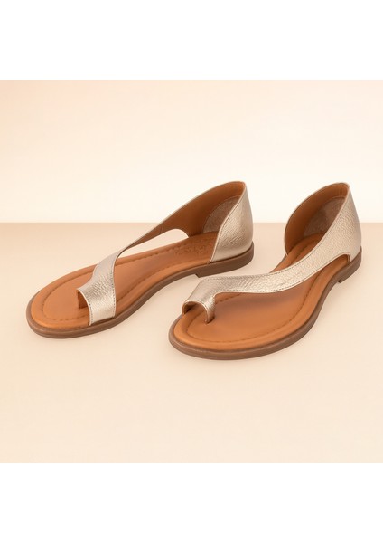 Lisa Hakiki Deri Şerit Detaylı Rahat Sandalet