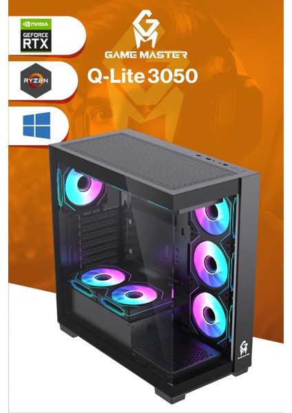 Qlite 3050 Amd R5 5600 Cpu 16GB Ddr4 Ram 512GB M.2 SSD RTX3050 7x Argb Fan Siyah Gaming Pc fiyatları