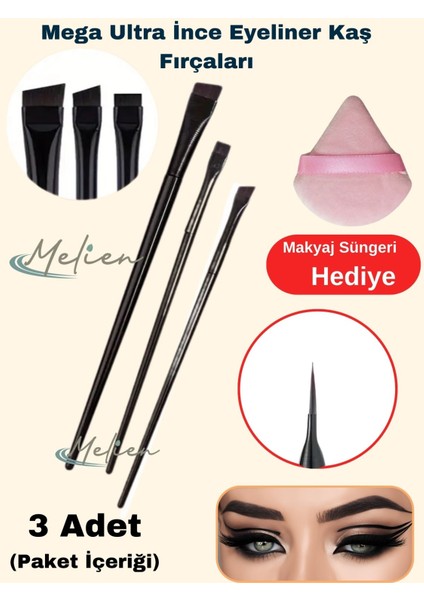 3 Ad Mega Ultra-Ince Düz Eyeliner Kaş Makyaj Fırçası Süngeri Hat Çekme Aparatı Seti Göz Kalemi Fırçası