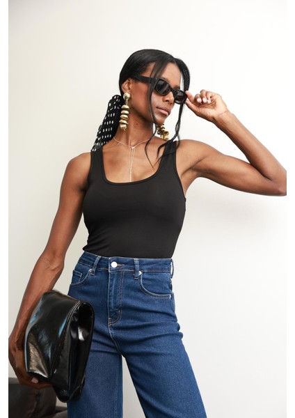 Siyah Askılı Basic Bodysuit 60265