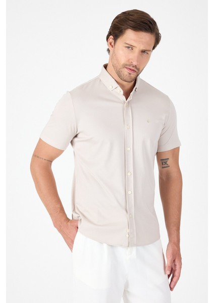 Gri Kısa Kol Düğmeli Yaka Cepsiz Performans Ürün Slim Fit Gömlek 1004250256 fırsatları
